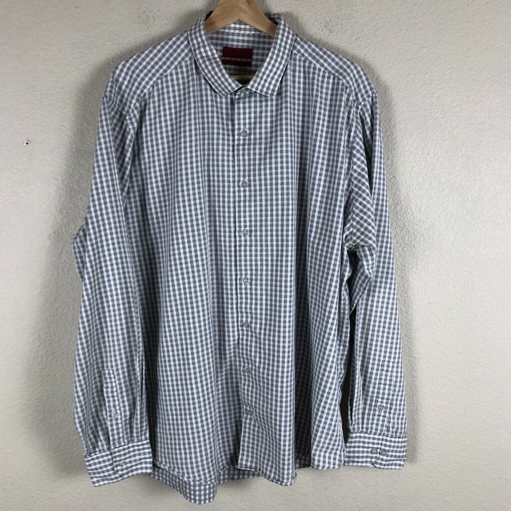 Alfani Shirt Mens 17.5 36/37 Black White Fitted Checked Dressy Professional Work